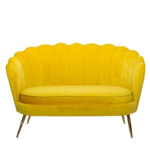 DIVANO CONCHIGLIA GIALLO VELLUTO CON GAMBE ORO METAL