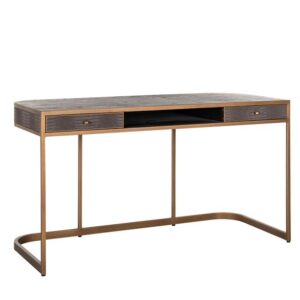 SCRIVANIA CLASSIC 2 CASSETTI IN PELLE VEGANA (ORO SPAZZOLATO)